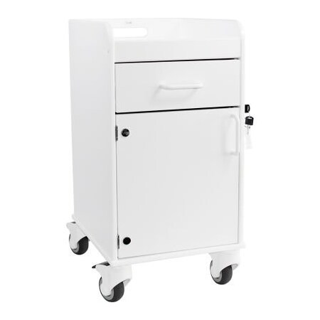 Trippnt Compact Bedside Cart, 1 Locking Drawer, White with White 53405